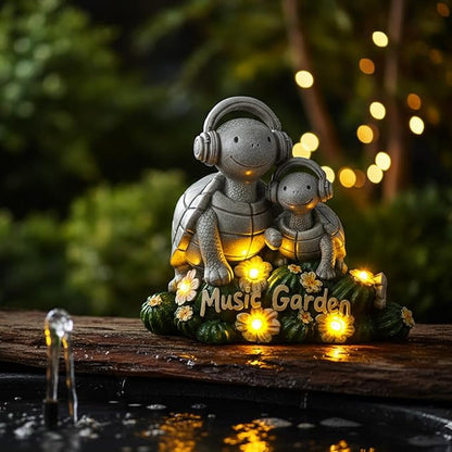 Solar Garden Turtle Statue 5.9"with Headphones,Solar Statue with 5 LED Lights,Anti-Fade Stone Texture Turtle Gifts for Women Men Mom Dad,Unique Resin Lawn Ornaments for Patio Yard Lawn Balcony
