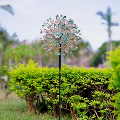 DREAMYSOUL Metal Wind Spinner, 16.5" Dia *64" Tall Large Wind Spinners Outdoor, 5 Pronged Kinetic Wind Sculptures & Spinners for Garden and Yard (Bronze)