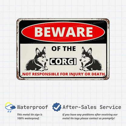 Beware Of The Dog Corgi Sign Aluminum Metal Tin Signs Outdoor Yard Sign Warning Sign For Fence Yard Home Kitchen Farm Garden Wall Decor 8x12 Inch