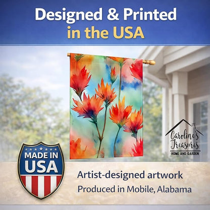 Caroline's Treasures Wyoming Indian Paintbrush in Watercolor House Flag Large Porch Sleeve Pole Decorative Outside Yard Banner Artwork Wall Hanging, Polyester, House Size, Multicolor