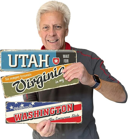 SmartSign 4 x 14 inch Utah State Vintage Metal Sign “Wait For Me”, 40 mil Rustproof Aluminum with Clear Overcoat, Retro Wall Décor, Multicolor, Made in USA
