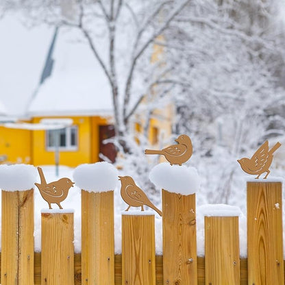 6PCS Rusty Metal Birds Decor, Outdoor Bird Wall Art Decor for Fence, Yard, and Patio, Metal Birds Craft Statue Ornaments, Bird Sculptures for Outdoor Garden Decoration Rustic Decoration