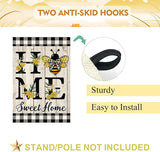 ORTIGIA Home Sweet Home Bee House Flag Double Sided 28x40 Inch, Spring Summer Yellow Flower Buffalo Plaid Check Large Yard Flag Burlap Farmhouse Rustic Outside Outdoor Lawn Patio Decor