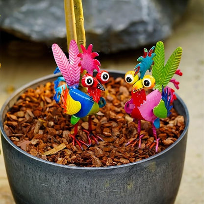 Metal Yard Art Rooster Decor, Garden Rooster Statues Sculpture, Garden Metal Statue Outdoor Decor Yard Art Chicken Decoration for Home Patio Lawn Backyard Farmhouse Kitchen (Pink)