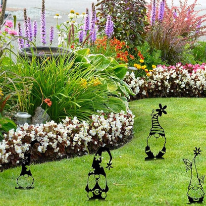 WALFRONT Iron Garden Gnomes, Black Metal Statues Standing Art for Yard Decorations, Handmade with Weather Resistance and Vibrant Garden Display (B)