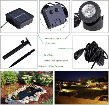 ‌Solar Spot Light Outdoor - LED Waterproof Pond Light Underwater Spotlight with Dark Sensing Auto On/Off, Adjustable Angle for Pool, Fountain, Garden, Fish Tank