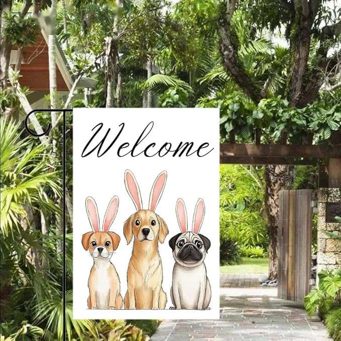 Gkyygk Welcome Dogs Welcome Garden Flag 12x18 Inch Banners Vertical Double Sided Yard Flag Burlap Farmhouse Outdoor Lawn Patio Decor