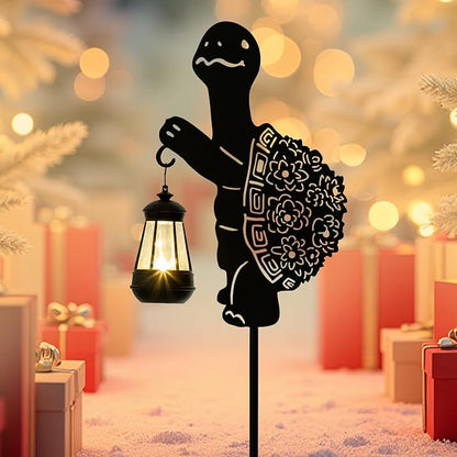 Solar Tortoise Garden Stakes Outdoor Unique Gift Ideas Decor Metal Tortoise Holding Solar Lantern Decorative Outdoor Stakes for Patio, Lawn, Yard and Pathway