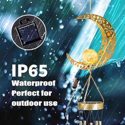Moon Solar Wind Chimes for Outside Lights Gifts for Mom Wife Unique Crackle Glass LED Warm Light Outdoor Hanging Decor Windchimes for Garden Yard Patio Christmas Birthday Mothers Day