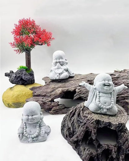 Mini Monk Buddha Statue Sandstone Statues Zen Monk Praying Statue Sculptures for Wealth Good Luck Feng Shui Decor Home Fish Tank Aquarium Garden (Style 18)