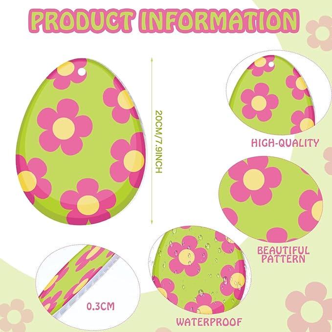 Ferraycle 16 Pcs Easter Decorations Outdoor Easter Eggs Hanging Yard Signs 7.9 Inch Large Colorful Egg Shaped Double Sided Plastic Slices Ornaments for Tree Porch Yard Outside Party Decor(Vibrant Egg)
