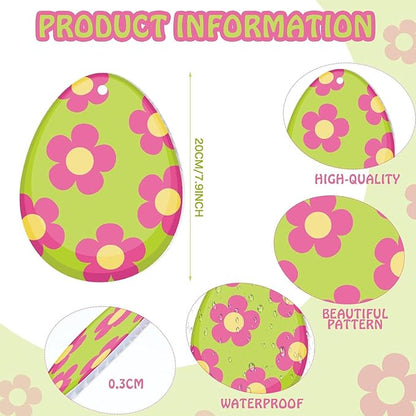 Ferraycle 16 Pcs Easter Decorations Outdoor Easter Eggs Hanging Yard Signs 7.9 Inch Large Colorful Egg Shaped Double Sided Plastic Slices Ornaments for Tree Porch Yard Outside Party Decor(Vibrant Egg)