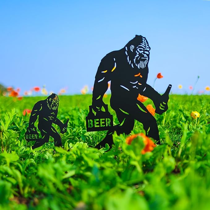 LHEARTMIC Bigfoot Metal Decorative Garden Stakes Big Foot Sasquatch Gifts for Women Men Bigfoot Silhouette Statues Outdside for Garden Decor, Yard Art, Lawn, Backyard, Pathway, Forests, Walkway