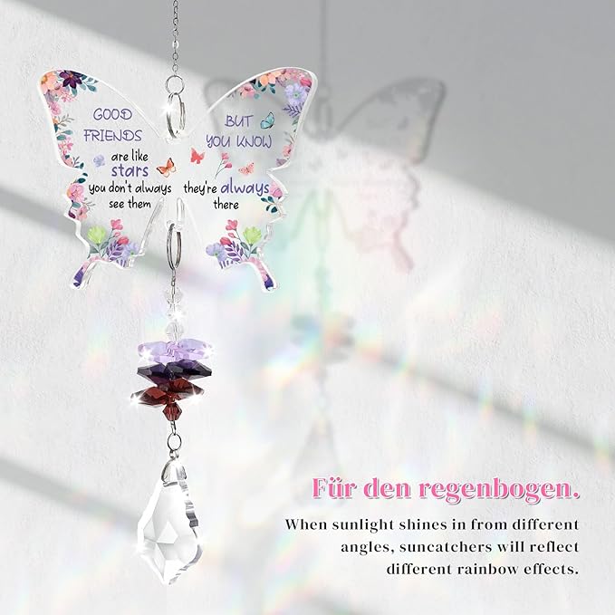 Funnli Best Friend Birthday Gifts for Women Crystal Suncatcher, Galentines Day Gifts for Friend Women Sister, Birthday Mothers Day Retirement for Friends Window Hangings Home Decoration