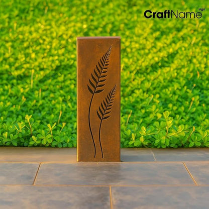 Rusted Metal Garden Column Outdoor Yard Art Decor, Weathered Steel Landscape Sculpture for Pathway Driveway Patio Lawn with Honeycomb Cutout Design with LID ON TOP