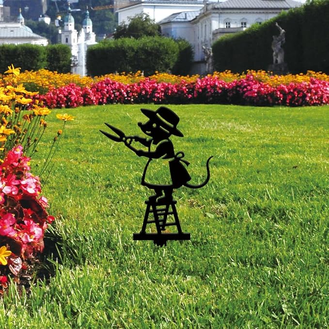 SUPERDANT Metal Mouse Garden Decor for Outside Cute Yard Stakes for Decorations Outdoor Statues Iron Art Stake Decorative Silhouette Lawn Ornament Patio Porch Farmhouse Decoration Gifts