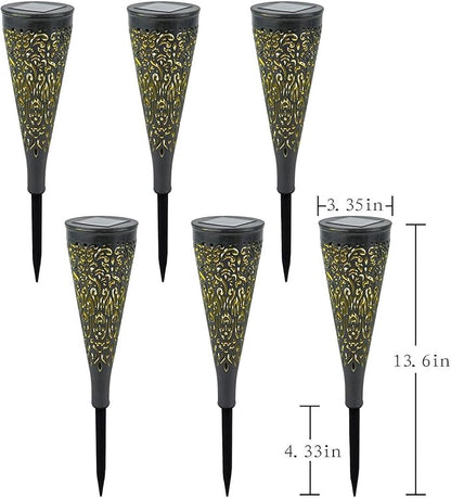 gardencave 6 Pack Solar Lights Outdoor Garden Decorative Mandala Solar Garden Lights with Warm Light Waterproof Solar Pathway Landscape Lights for Path Patio Backyard Walkway Yard Lawn Decor (Black)