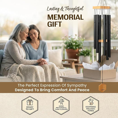 UpBlend Deep Tone Wind Chime – Outdoor Sympathy & Memorial Gift for The Loss of a Loved One, Memorial Wind Chimes, Thoughtful Sympathy Gift for Bereavement and Remembrance. 29" Black