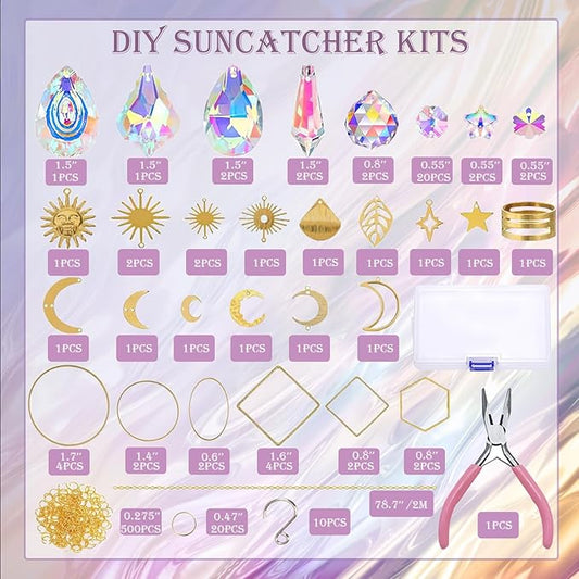 Lyukii 500 Pcs DIY Suncatchers Making Kits Craft for Adults Crystal Suncatchers for Window Hanging Sun Catcher with Chain Rainbow Maker Crystal Prisms Decor for Home Garden Party Wedding Ornament