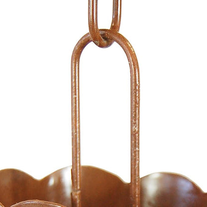 BestNest Ancient Graffiti Scalloped Rain Chain, Browned Copper Finish, Decorative Steel Rainwater Guide for Downspouts, Fluted Cup Chain with Adjustable Length for Gutters & Garden Waterflow