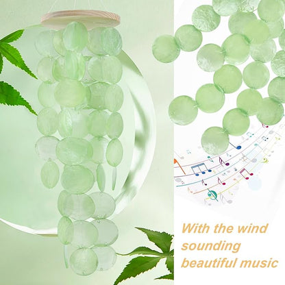 Wind Chimes for Outside, Handcrafted Green Capiz Shells Windchime Coastal Style Decor for Indoor/Outdoors, Garden Decor, Great for Women, Wind Chimes Lovers and More