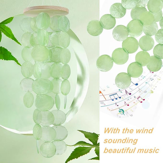 Wind Chimes for Outside, Handcrafted Green Capiz Shells Windchime Coastal Style Decor for Indoor/Outdoors, Garden Decor, Great for Women, Wind Chimes Lovers and More