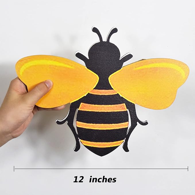 MACLARONX Wooden Bumble Bee Decor 12" Large Honey Bee Cutouts Wall Sign Crafts for Porch front door Home Patio Yard Garden Home Decorations