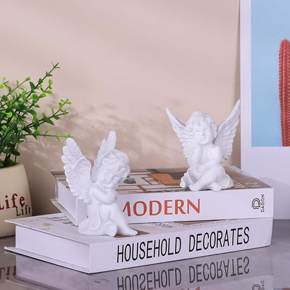 orenm 2 Pack Resin Cherubs White Angel Statue Figurine, Garden Sleeping Cherub Statue Sculpture Indoor Outdoor Home Decoration, Cute Adorable Angle Sculpture Memorial Statue(4" Height) (White)