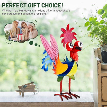 Metal Yard Art Rooster Decor, Garden Rooster Statues Sculpture, Garden Metal Statue Outdoor Decor Yard Art Chicken Decoration for Home Patio Lawn Backyard Farmhouse Kitchen (Blue)