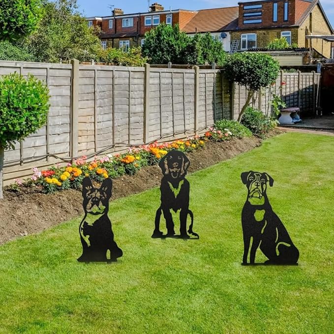 Dog Metal Art Garden Statues French Bulldog/Doberman Pinscher Backyard Lawn Stakes, Festival Decorations & Yard Decor Iron Art (Dog-03)