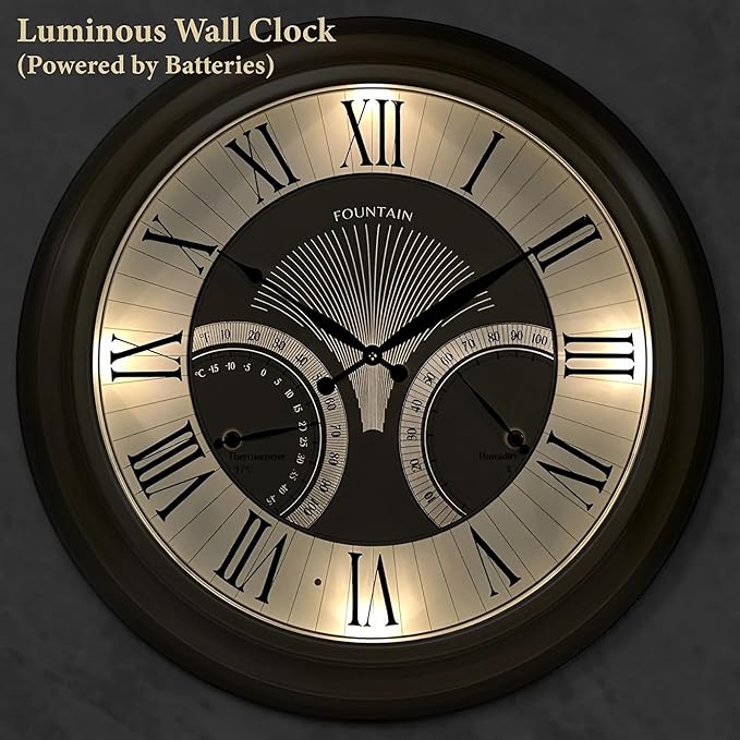 24 Inch in/Outdoor Wall Clock with Temperature and Humidity Combo, Large Outdoor Clock for Patio Large Waterproof with Thermometer,Antique Hamilton Gold Metal