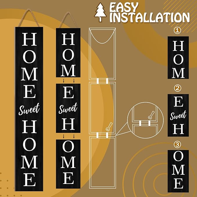 Home Sweet Home Porch Sign 47.2H Wooden Welcome Sign Vertical Hanging Signs For Standing Front Porch Standing Farmhouse Porch Signs Outdoor Tall Sign Decorations Outdoor Welcome Signs for Porch- balck
