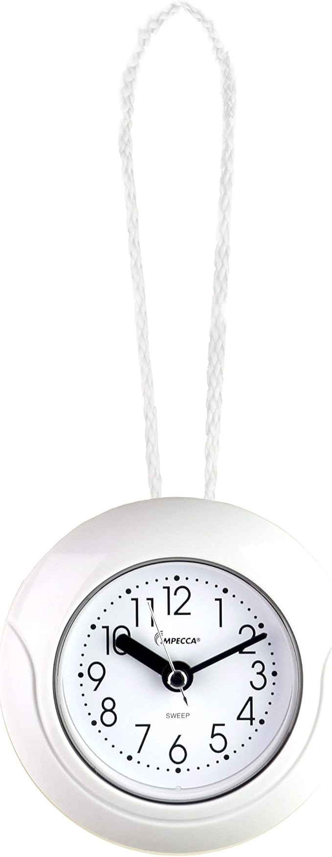 Impecca Waterproof Clock 5.5“ Non-Ticking Quartz Movement Indoor & Outdoor Clock for Shower, Wall, Desk, Pool, Patio, Kitchen, Bathroom, Washroom (Hanging Rope Included) White