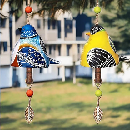 Wind Chimes for Outside – Handcrafted Small Wind Chime with Metal Leaf & Colorful Beads, Weather-Resistant Outdoor Hanging Decor for Garden, Patio, or Balcony (Single Bird-Yolk)