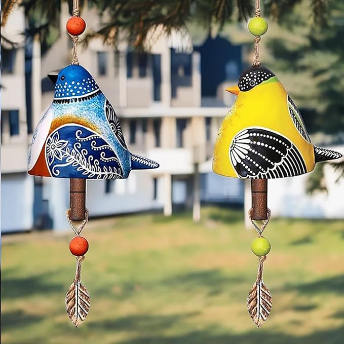 Wind Chimes for Outside – Handcrafted Small Wind Chime with Metal Leaf & Colorful Beads, Weather-Resistant Outdoor Hanging Decor for Garden, Patio, or Balcony (Single Bird-Green)