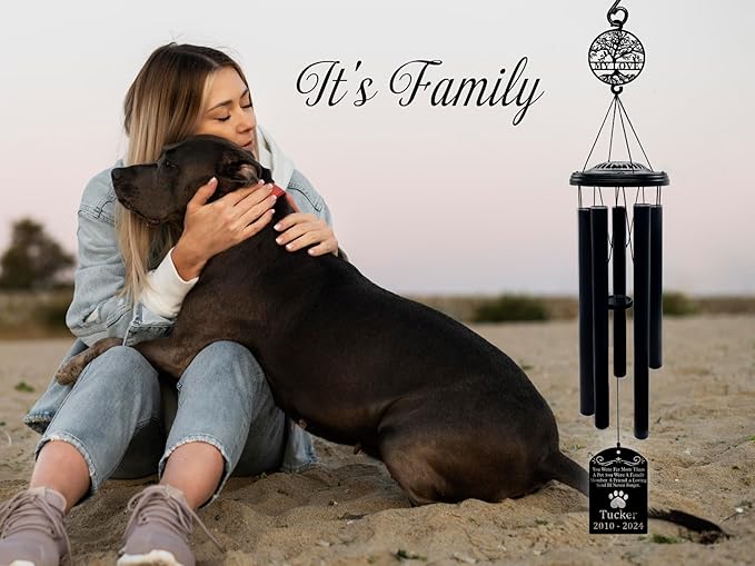 Personalized Pet Memorial Wind Chime-37'' Tall with Laser Cut Metal Signs，loss of dog sympathy gift，Pet Remembrance Gift in Memory of Dog Cat，loss of dog sympathy gift