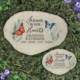 GiftsForYouNow Flowers and Butterflies Forever in Our Hearts Personalized Memorial Garden Stone, Flat UV Resin Stone, Measures 11.25" W x 7.75" H, UV Printed, Floral Memorial
