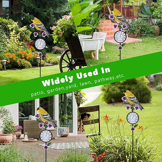 Outdoor Thermometer, Hummingbird Outside Thermometer with Garden Stake, 35" Tall No Battery Needed Wall Thermometer for Yard Patio Decor