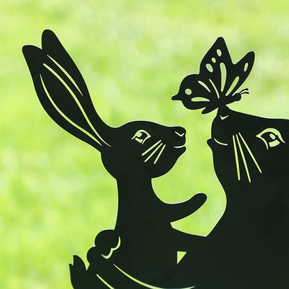 Glitzhome Easter Rabbit Decorative Garden Stakes, 30" H Black Metal Silhouette with Welcome Sign and Butterfly Cutout, Iron Yard Lawn Spring Decor or Wall Decor