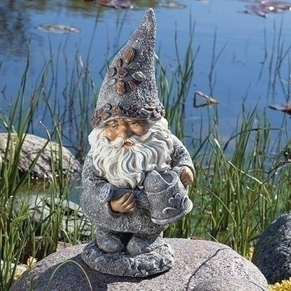 Roman Giftware Inc., Pudgy Pals Collection, Pebble Gnome with Kettle Statue, 14" H, Decorative, Garden Gift, Home Outdoor Decor, Durable, Long Lasting