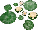 Fake Lily Pads, 10 PCS Artificial Lotus with Water Lily Pad, Realistic Water Floating Foam Lotuses Lily Pads, Artificial Floating Lotus Decor with Lily Pad for Home Outdoor Ponds