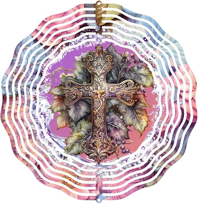 Cross Wind Spinner, Metal Wind Spinners Outdoor/Indoor, God Cross Hanging Garden Decor for Outside, Stainless Wind Spinners for Yard and Garden 10 inch 3D (25.76X25 CM)