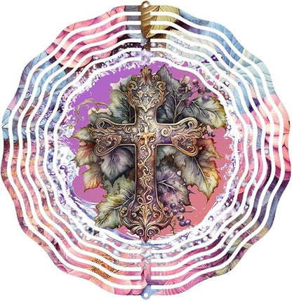 Cross Wind Spinner, Metal Wind Spinners Outdoor/Indoor, God Cross Hanging Garden Decor for Outside, Stainless Wind Spinners for Yard and Garden 10 inch 3D (25.76X25 CM)