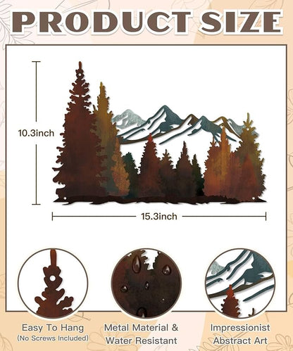 Putuo Decor Mountain Metal Wall Decor, Rustic Mountain Landscape Wall Art, Modern Farmhouse Pine Forest Scene Nature Hanging for Living Room Bedroom Office