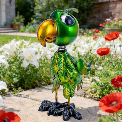 Metal Garden Statues Parrot Outdoor Decor,Green Bird Garden Sculptures Lawn Ornaments,Outdoor Patio Decor Yard Art for Outside