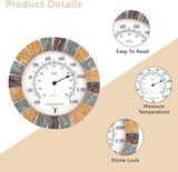 Lily's Home 10 inch Indoor or Outdoor Wall Thermometer Stone Frame Battery Operated Quartz Movement, Operated Decor for Family Room, Office, Game Room,Garden, Backyard, Pool