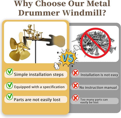 Handmade Metal Drummer Windmill,Wind Spinner Metal Rock Band Wind Mill for Yard and Garden,Wind Spinners Outdoor Music Figurines and Statues