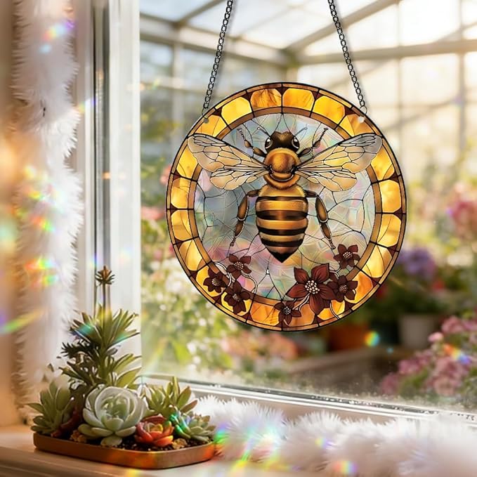 8 Inch Sun Catchers Indoor Window, Acrylic Rainbow Suncatcher Window Hanging Decoration for Living Room Bedroom Summer Home Balcony Ornaments Decoration (94 Bee)