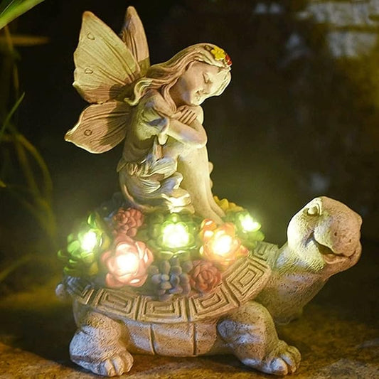 Garden Decor Solar Statue Lights, Outdoor Resin Turtle and Angel Statues, Turtle Figurine for Patio Lawn Front Porch Yard Decoration - Housewarming Birthday Gifts for Mom Grandma Women
