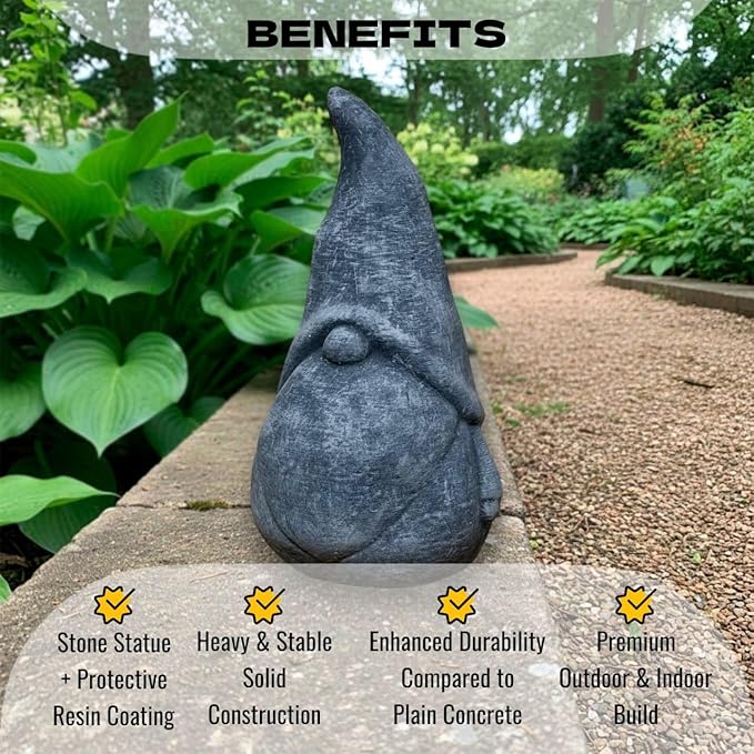 OLOMA Garden Gnome Statue Concrete Stone Outdoor Decor Heavy Weather Resistant Sculpture with Protective Resin Coating Sculpture Decorative Accent for Yard Patio Lawn Landscape Accent
